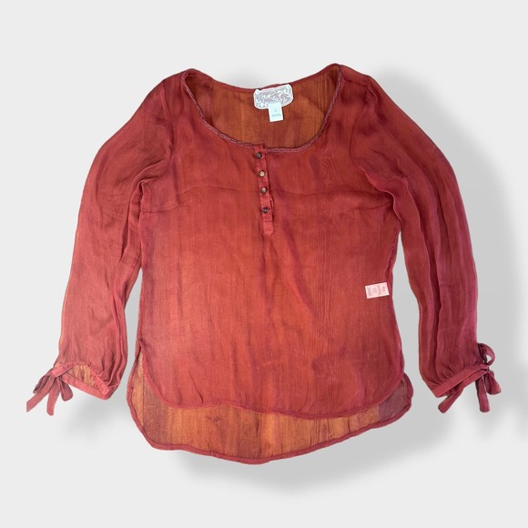 Nick and Mo 100% Silk Red 3/4‎ sleeve top Size L - Picture 1 of 11
